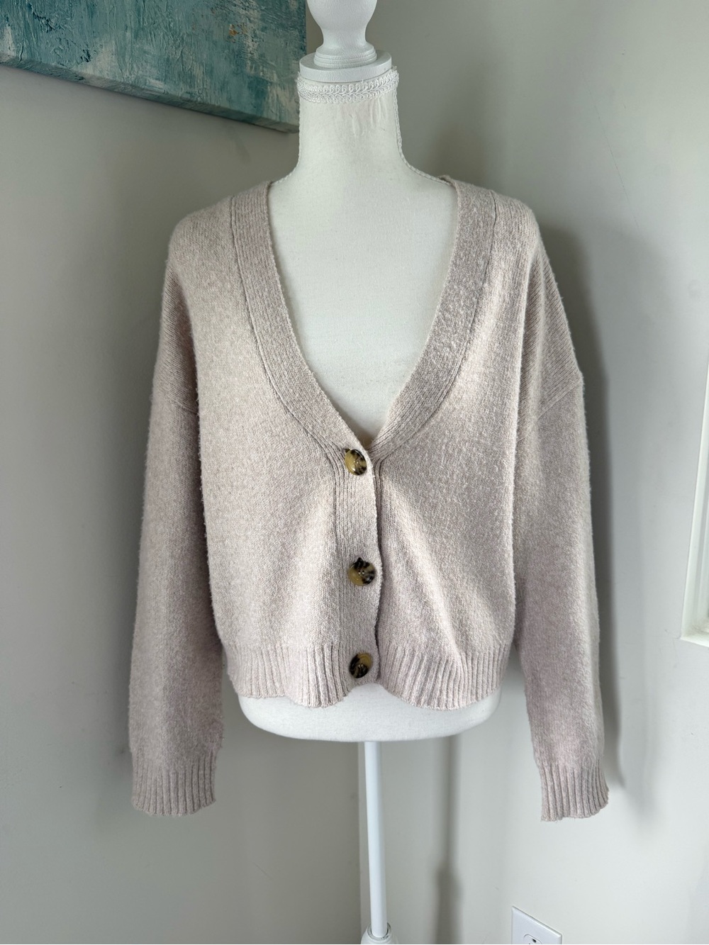 bp Light Taupe Cropped V-Neck Button Cardigan